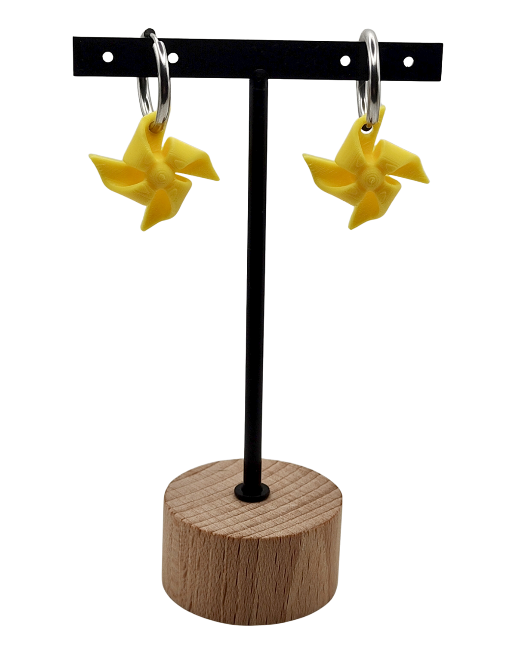 Pendientes Molinillo de Viento - Aros de Acero Inoxidable y Material Eco