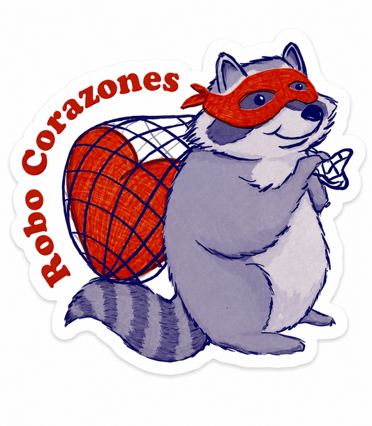 Sticker / Pegatina Mapache roba corazones