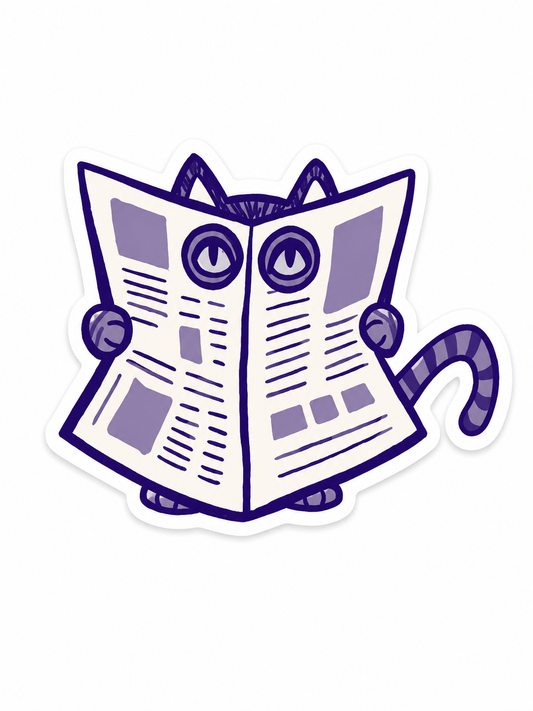 Pegatina Gato del Barrio Leyendo Periódico