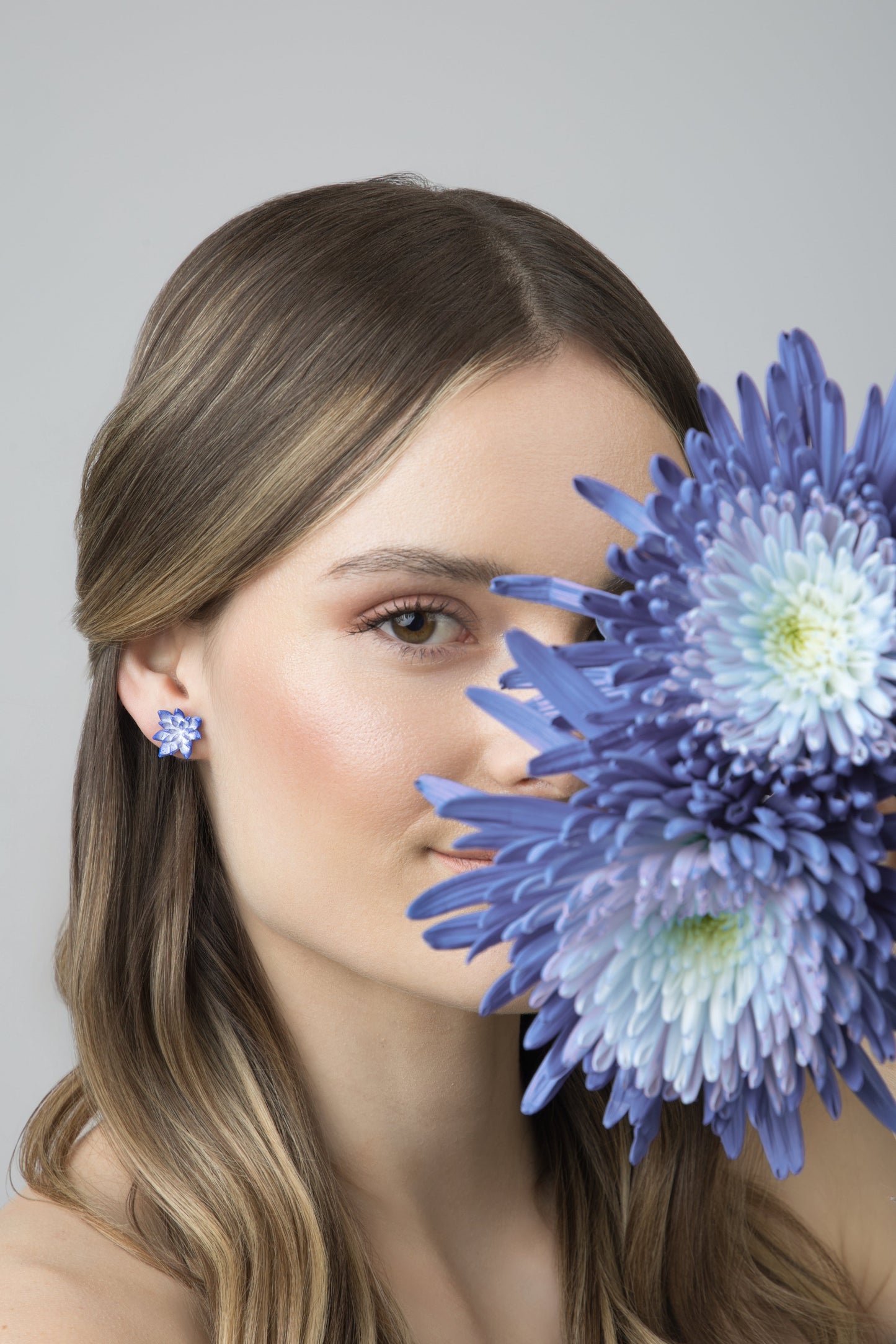 Pendientes Tilo S 3D - Joyería Impresa 3D Flores Azules Pequeñas