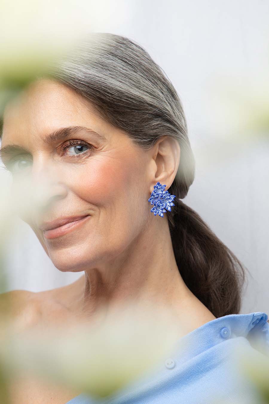 Pendientes Tilo L 3D - Joyería Impresa 3D Flores Azules Blancas