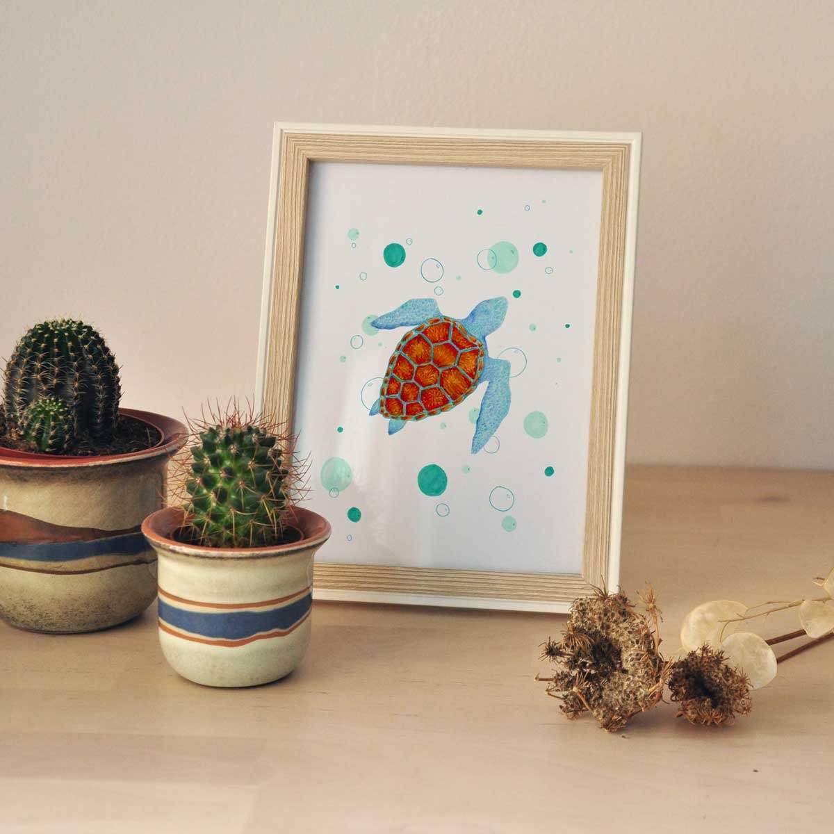 Lámina Tortuga marina – Ilustración animal marino A4