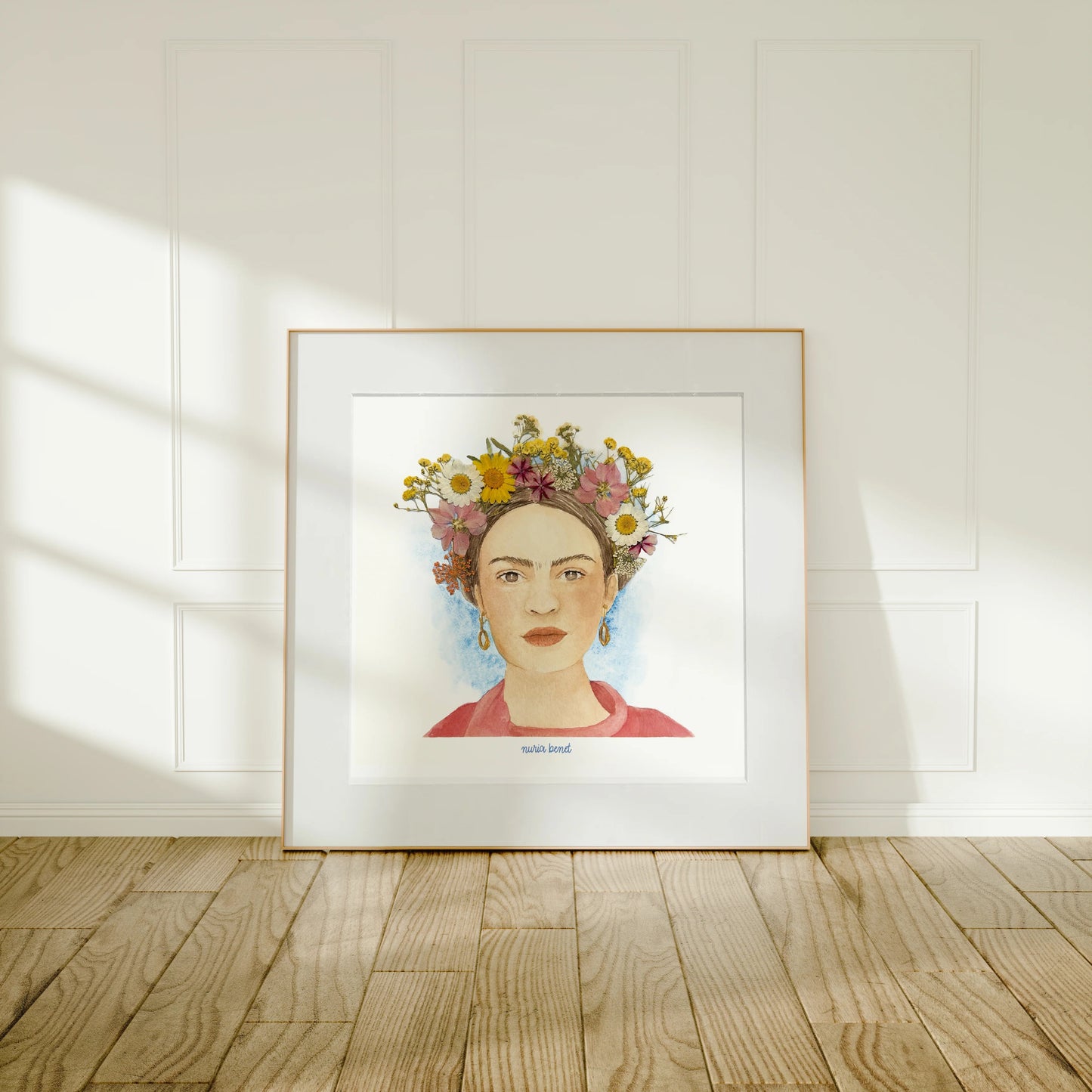 Lámina Ilustrada: Frida Kahlo con Flores Secas