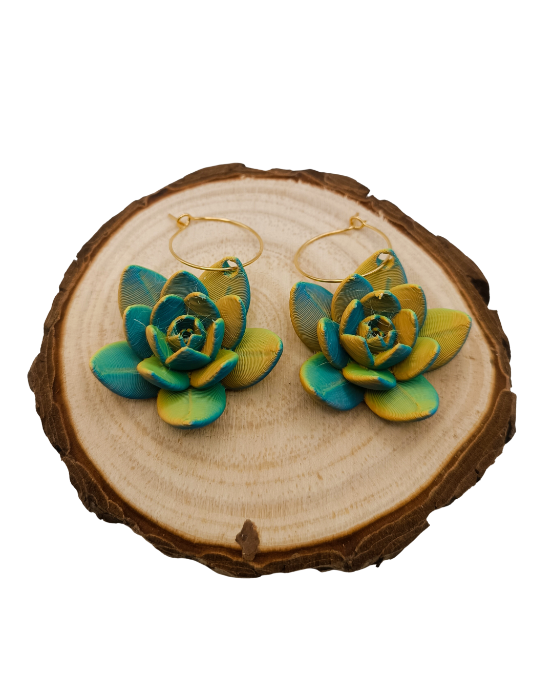 Pendientes Suculenta - Aros de Acero Inoxidable y Material Eco