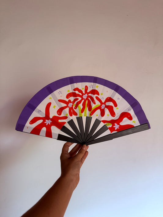 Abanico Flores de plástico reciclado y tela sublimada – ilustración hecha a mano