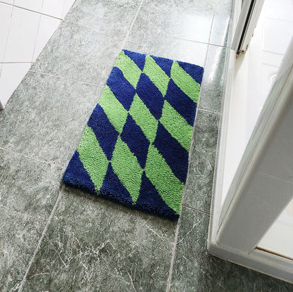 Alfombra Geo Azul y Verde Tufting 40x60cm - Lana Antideslizante