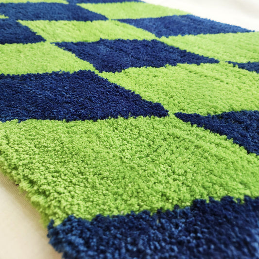 Alfombra Geo Azul y Verde Tufting 40x60cm - Lana Antideslizante