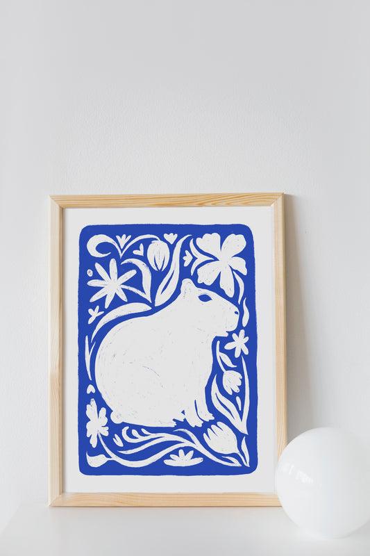 Lámina Capybara A4 – Ilustración de capibara en papel artístico. lámina de animales para decoración