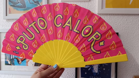 Abanico Ilustrado "P*to Calor" – Color Rosa y Amarillo