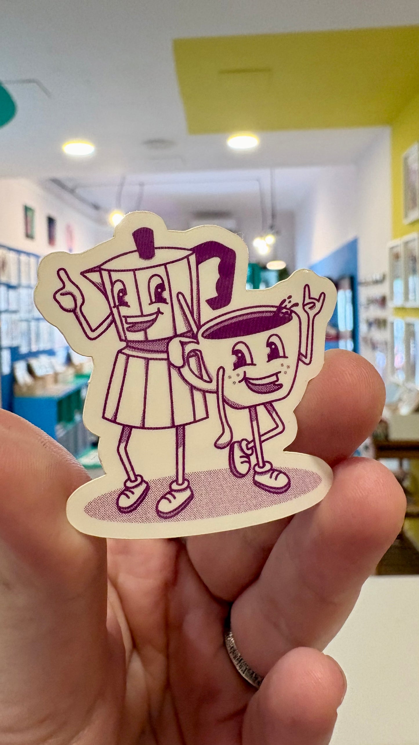 Sticker / Pegatina cafetera sonriendo color lila