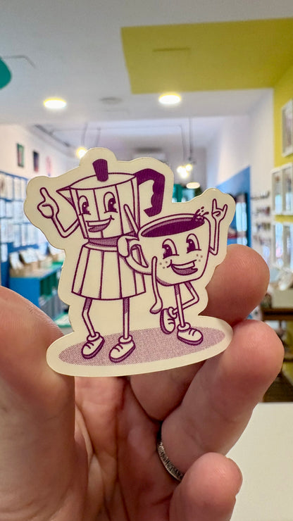 Sticker / Pegatina cafetera sonriendo color lila