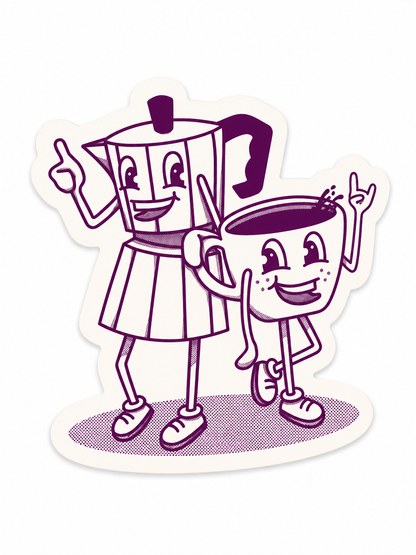 Sticker / Pegatina cafetera sonriendo color lila