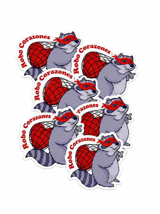 Sticker / Pegatina Mapache roba corazones