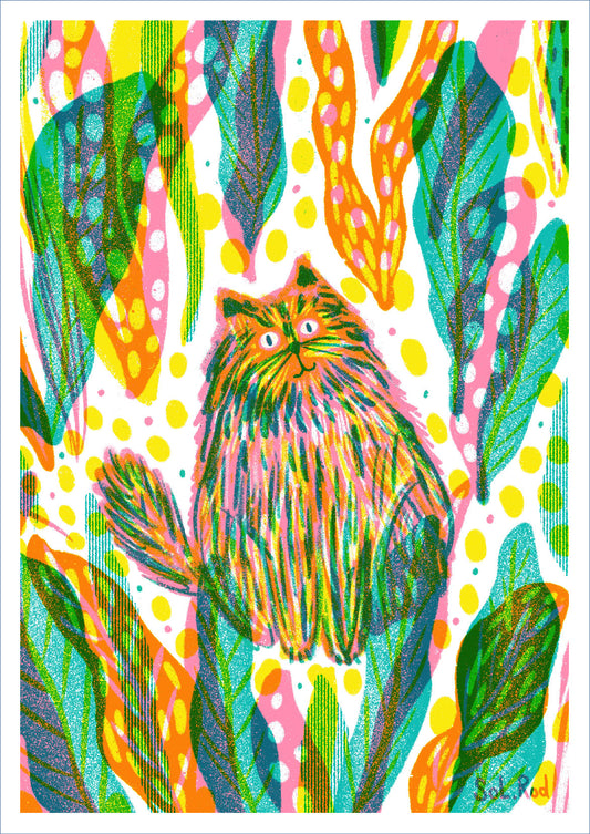 Print A3 Gato con plantas – ilustración artística