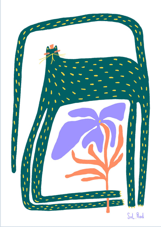 Print A3 Gato verde – arte ilustrado