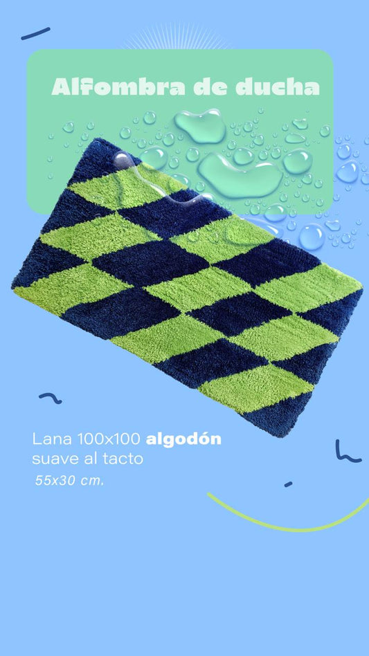 Alfombra Geo Azul y Verde Tufting 40x60cm - Lana Antideslizante