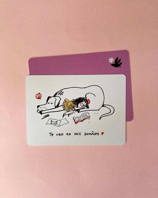 Tarjeta ilustrada impresa en papel de alta calidad. Mensaje de apoyo y ternura en un diseño artístico. Ideal como regalo emotivo y obra de artista local.