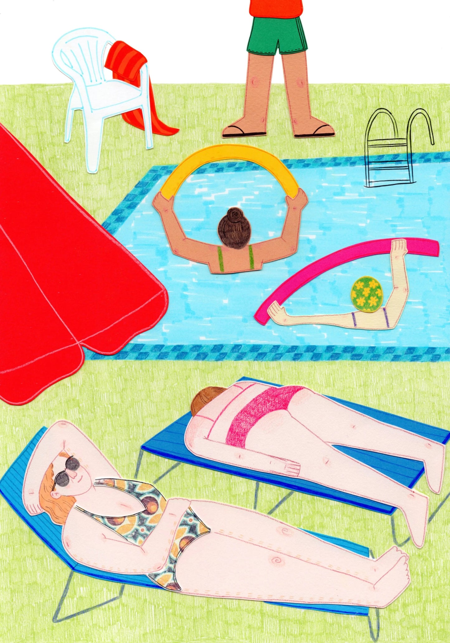 Lamina tomando sol en la piscina