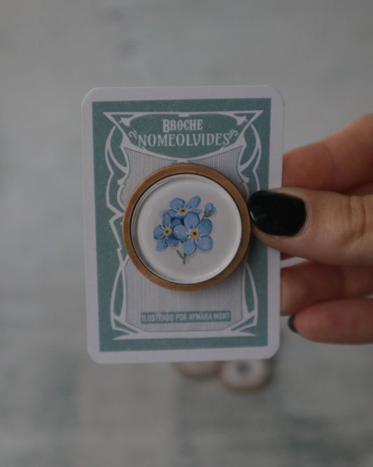 Broche Nomeolvides – Madera y Cristal