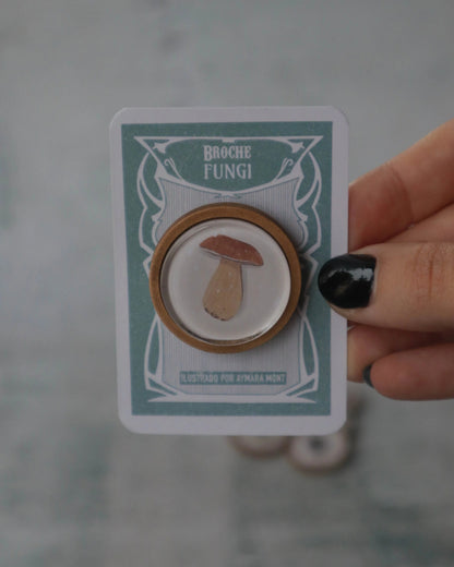 Broche Fungi – Madera y Cristal