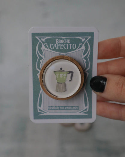 Broche Cafetera – Madera y Cristal