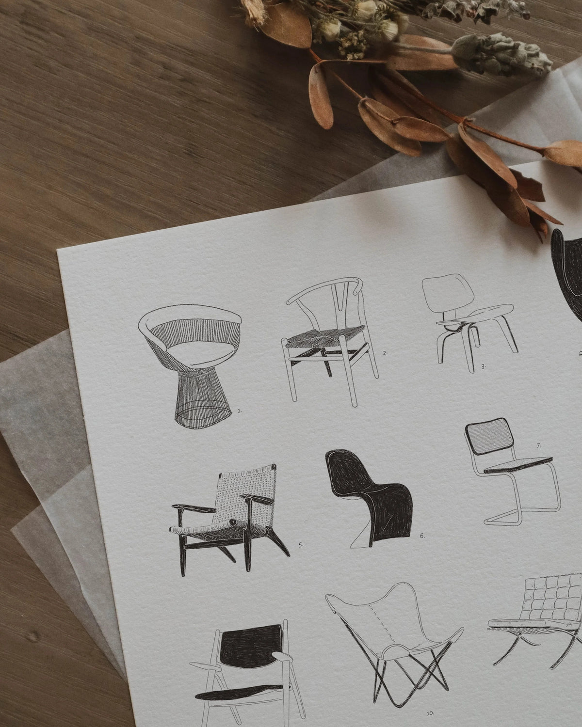 Print A4 Sillas Mid Century – Ilustración