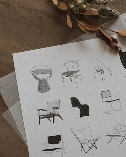 Print A4 Sillas Mid Century – Ilustración
