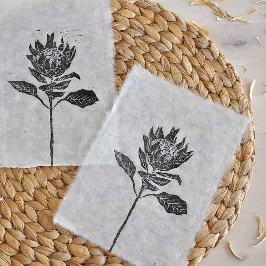 Xilografía original Botánica – Protea Flower 15x21 cm