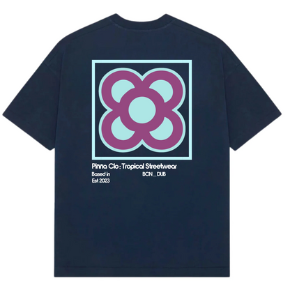 Camiseta Oversize Flor de BCN – Algodón Orgánico Azul Marino