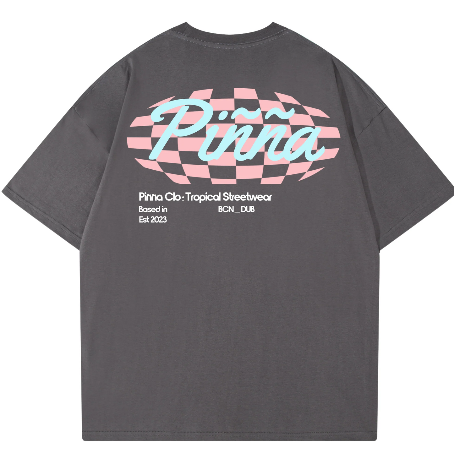 Camiseta Oversize Checkered Gray & Pink – Algodón Orgánico