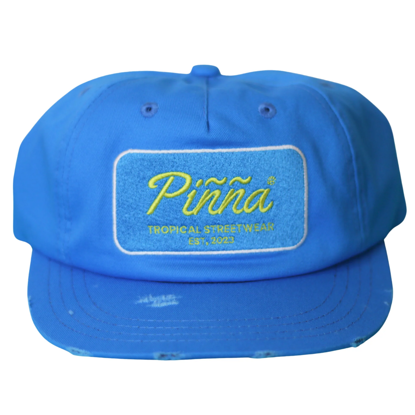 Gorra Azul Gastada Piñña – Logo en Amarillo