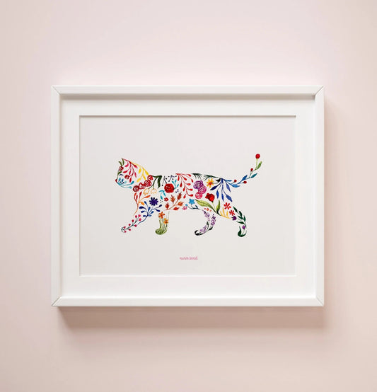 Lámina Ilustrada: Gato Floral