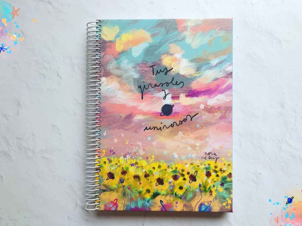 Cuaderno con hojas en blanco "Tus girasoles y universos" A5