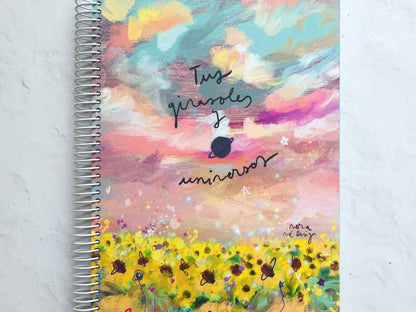 Cuaderno con hojas en blanco "Tus girasoles y universos" A5