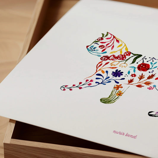 Lámina Ilustrada: Gato Floral