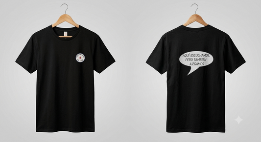 Camiseta "Aquí escuchamos..." Poison and Friends ft. Poc a Poc | 100% Algodón orgánico 180 gr.