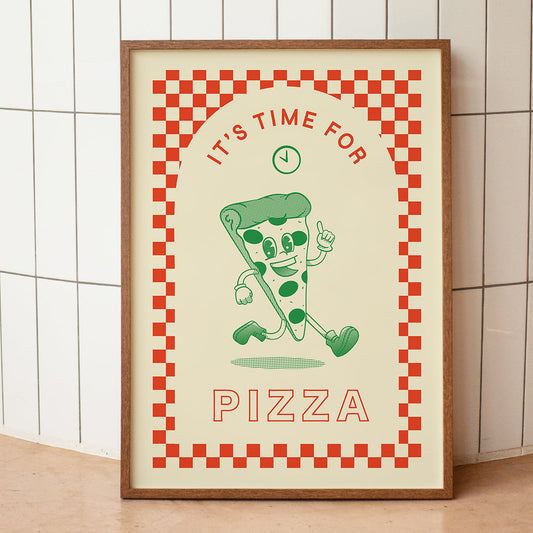 Lámina Time For Pizza A4 – Lámina divertida de pizza en papel de alta calidad. ilustración para decoración de cocina