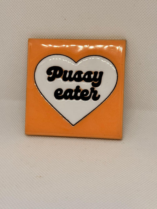 Imán Azulejo Pussy Eater Corazón Blanco Fondo Naranja - Cerámica Cuerda Seca